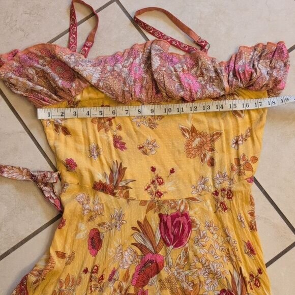 Spell And The Gypsy Siren Song Dress Yellow Flamingo Print Ruffle Size L - Picture 9 of 15